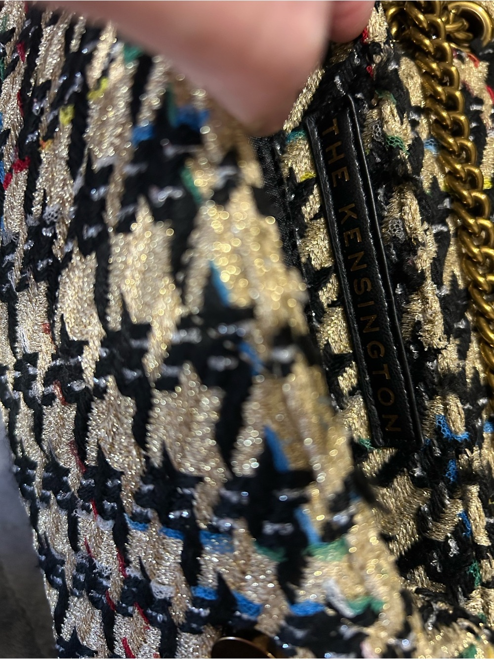 Kurt Geiger Gold & Black Tweed Chain Shoulder Bag - Picture 4 of 7